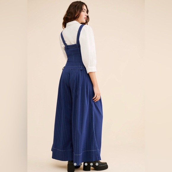 Free People Blue Striped Jumpsuit with White Blouse - Picture 2 of 5